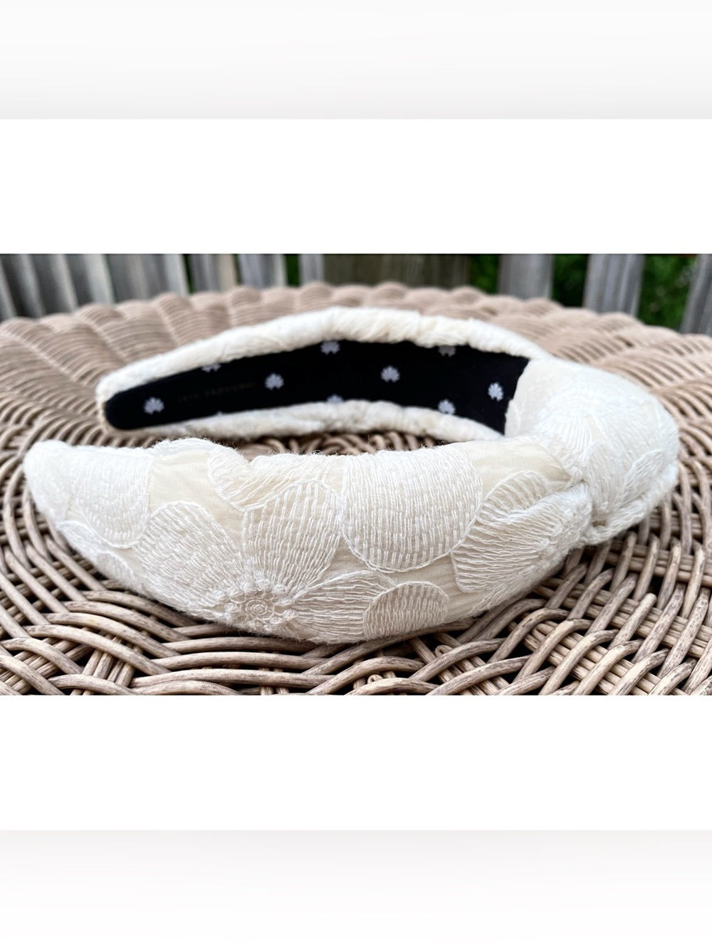 Lele Sadoughi Ivory Lace Knotted Floral Headband Designer Bridal Coquette - Picture 4 of 5